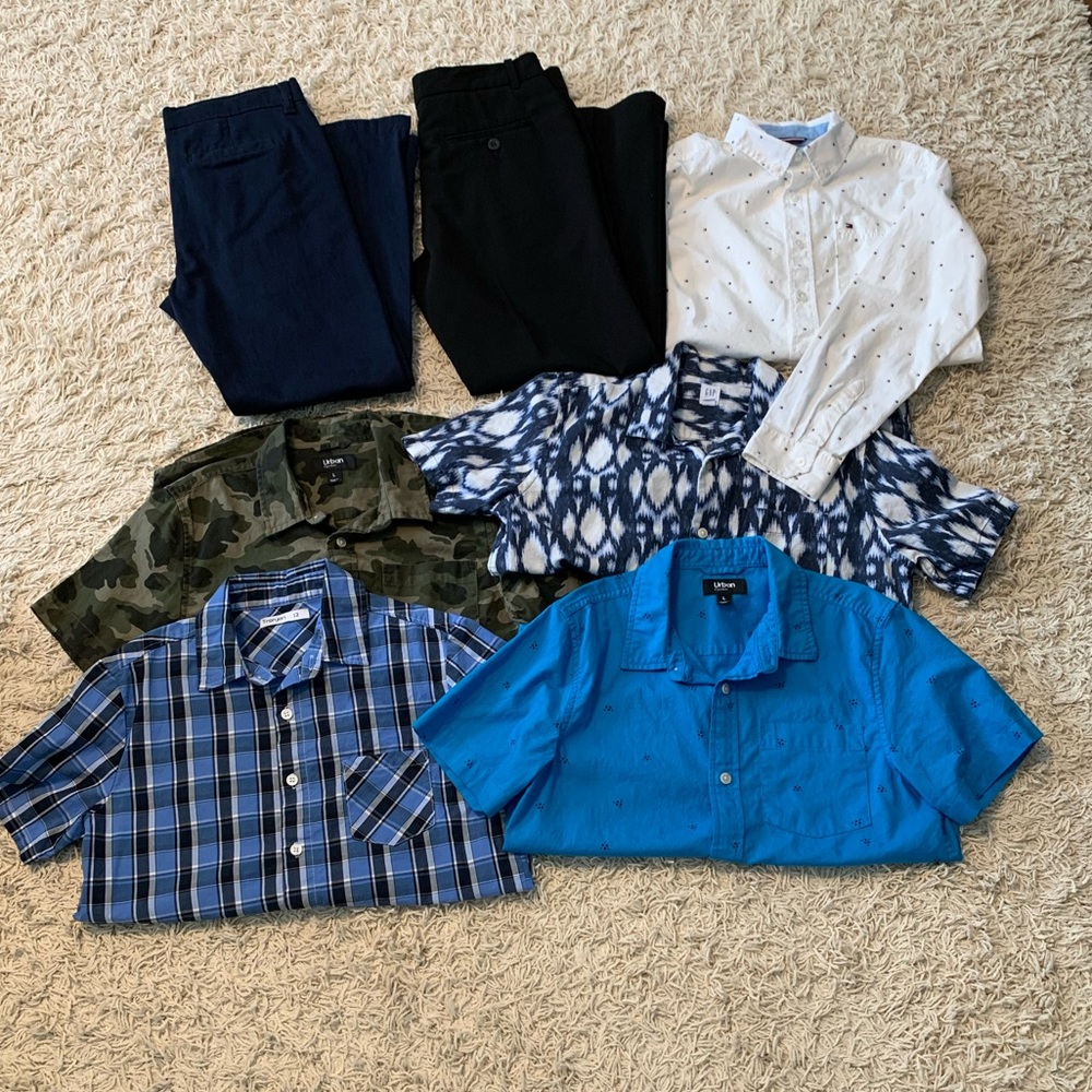 2 Boys Size 12 Husky dress pants and 5 dress Size Large shirts